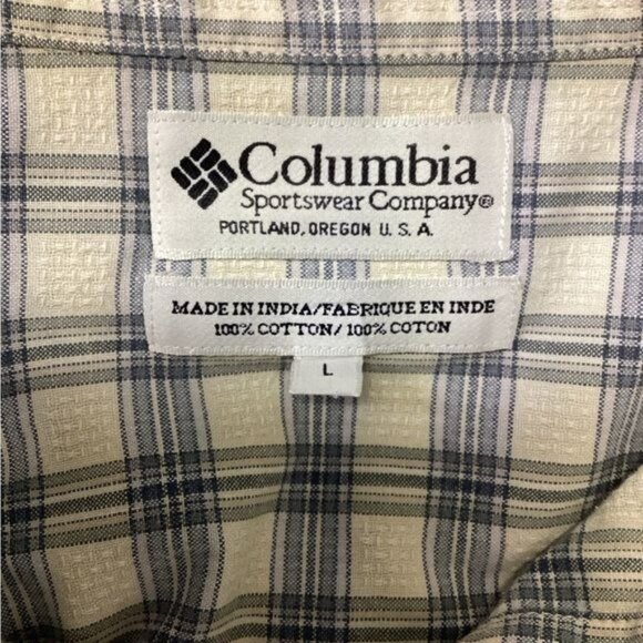 VTG Columbia Mens Short Sleeve Plaid Button Down Shirt, Cream, sz L - Picture 5 of 6